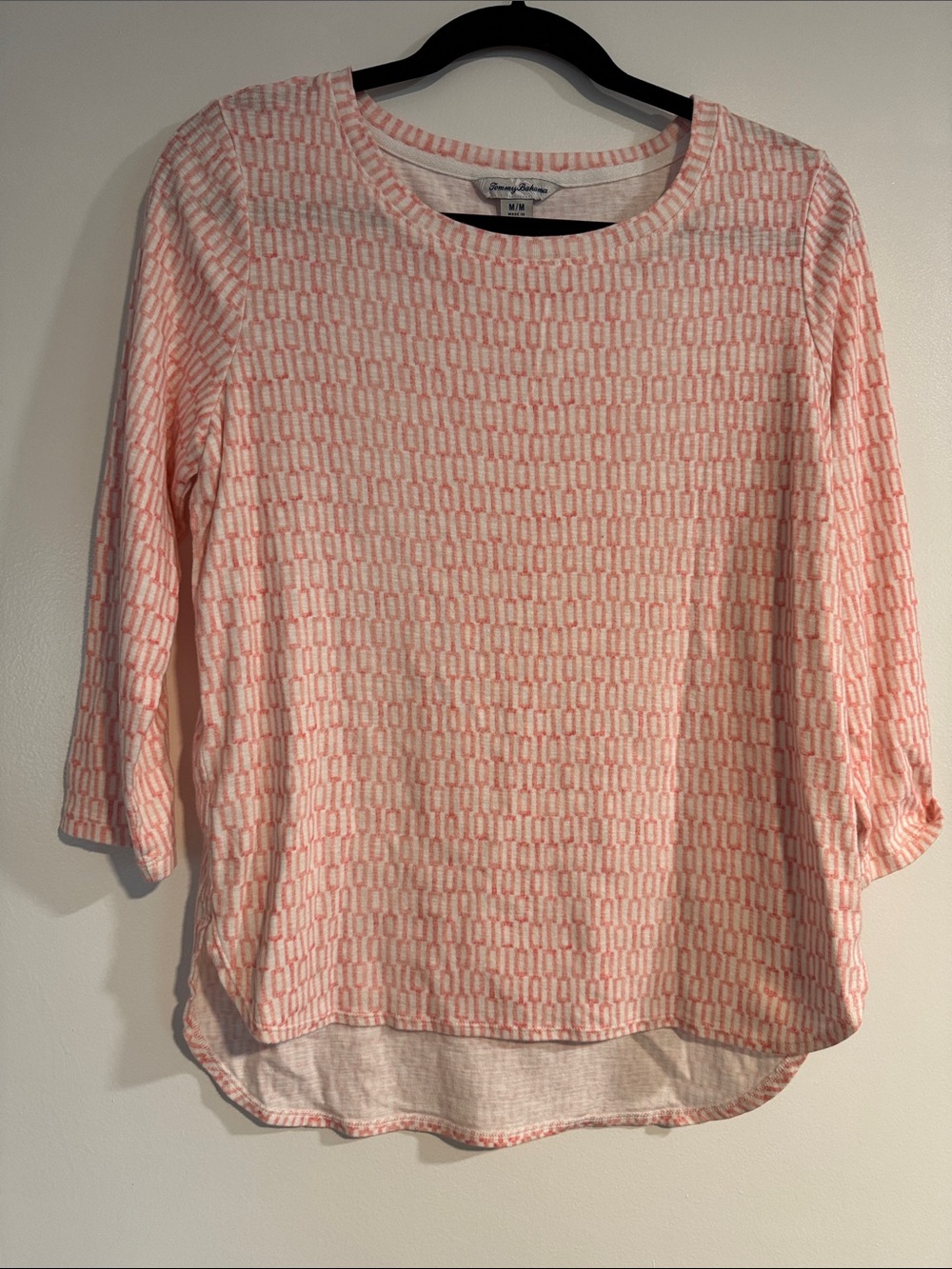 Tommy Bahama Pink Patterned 3/4 Sleeve Knit Top